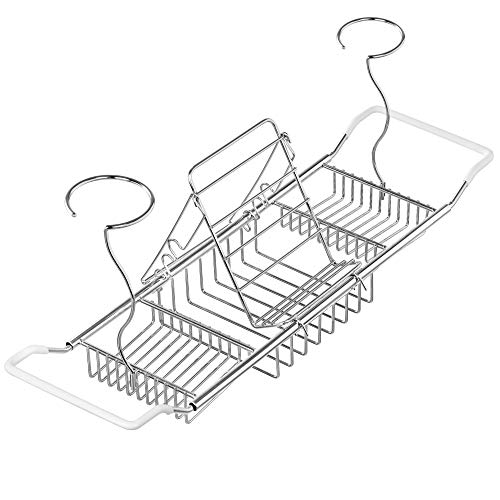 iPEGTOP Stainless Steel Bathtub Caddy Tray - Over Bath Tub Racks Shower Organizer with Extending Sides, Removable Wine Glass Book Holder - Image 5
