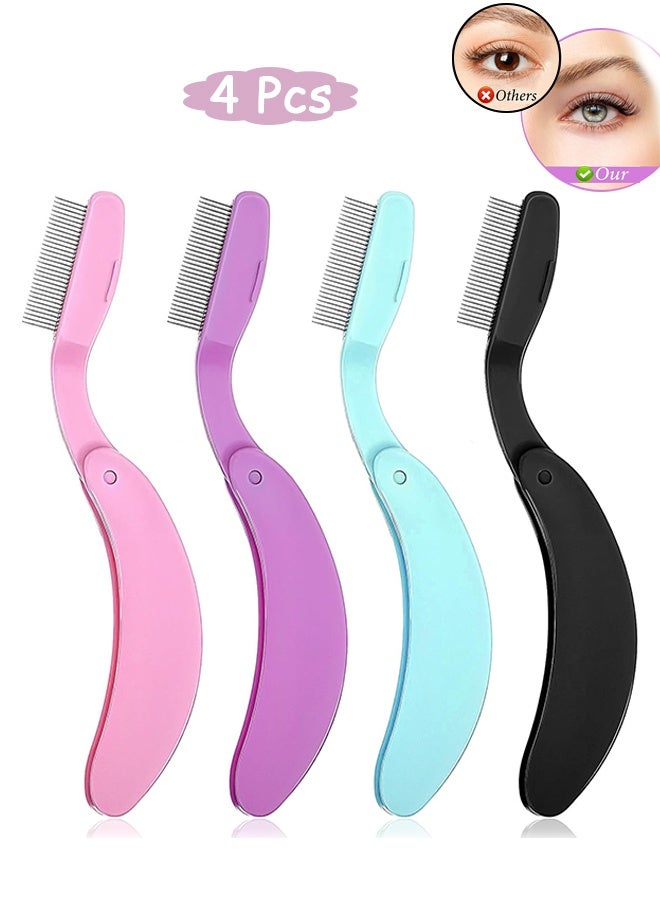 4 Pcs Foldable Eyelash Comb Eyelash Separators Tool Eyebrow Brush and Comb for Women Girls Separating Lashes Eliminating Mascara Clumps Grooming Brows - Image 1