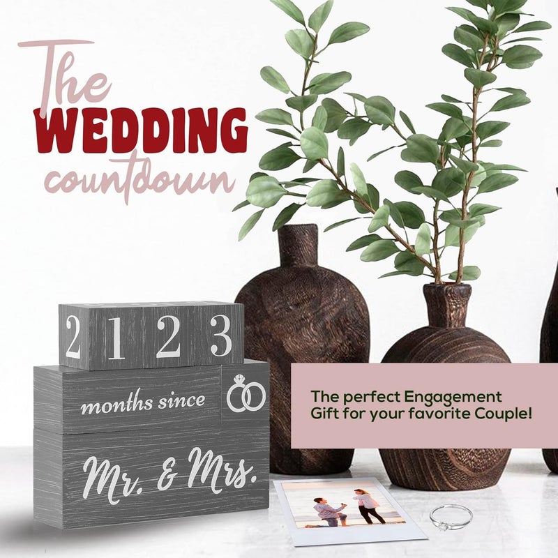VELENTI Wedding Countdown Sign - Countdown Calendar Wedding Plaque - Cute Wedding Planning Gifts  Engagement Gifts  Gifts for Fiance - Rustic Wedding Decorations  Engagement Decorations (Grey) - Image 3
