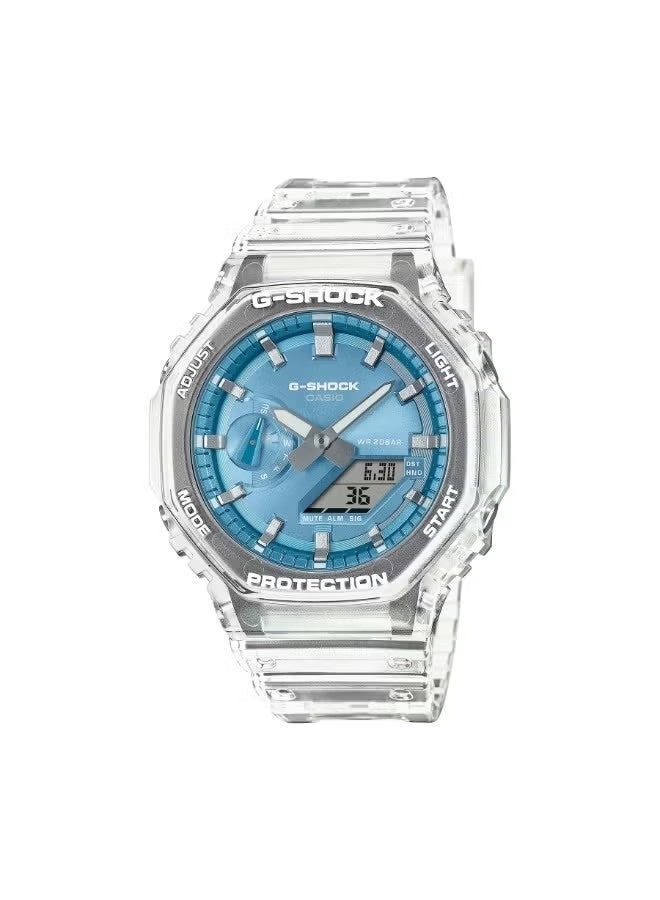 G-Shock GA-2100BM-7A2DR Men's Watch – Analog-Digital, Carbon Core Guard, White Bezel, Blue Dial, Translucent Band, Shock Resistant, 200M Water Resistant, Sport Casual Wristwatch - Image 1