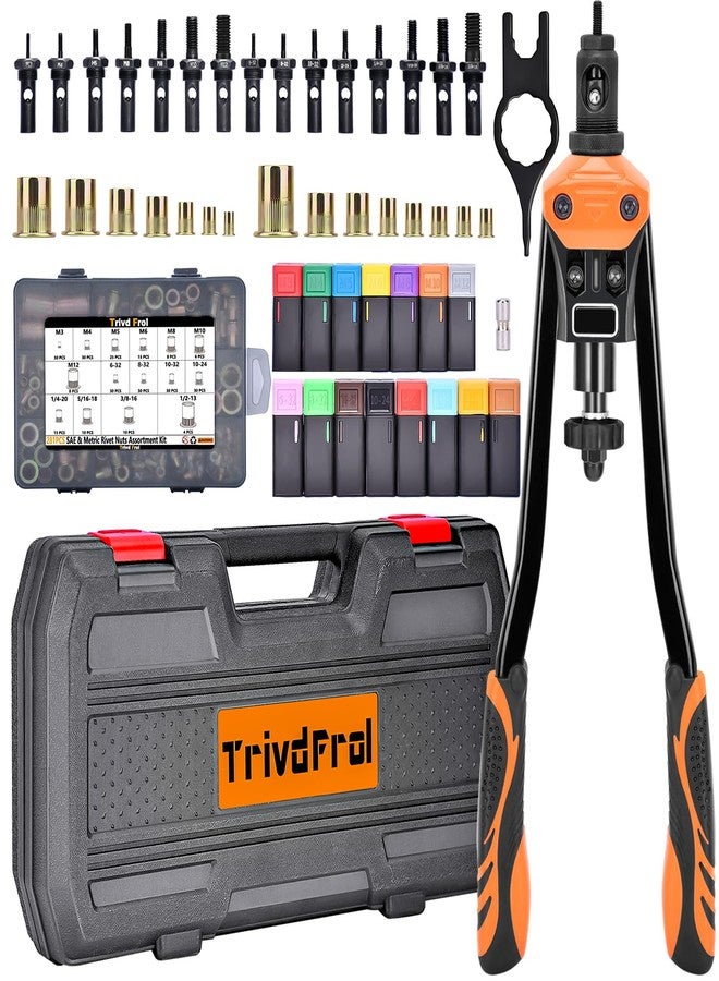 Trivd Frol 16" Rivet Nut Tool, Nutsert Rivet Nut Tool Kit with 15 Metric and SAE Mandrels, 281Pcs Rivet Nut Assortment Kit and Rugged Carrying Case - Image 1