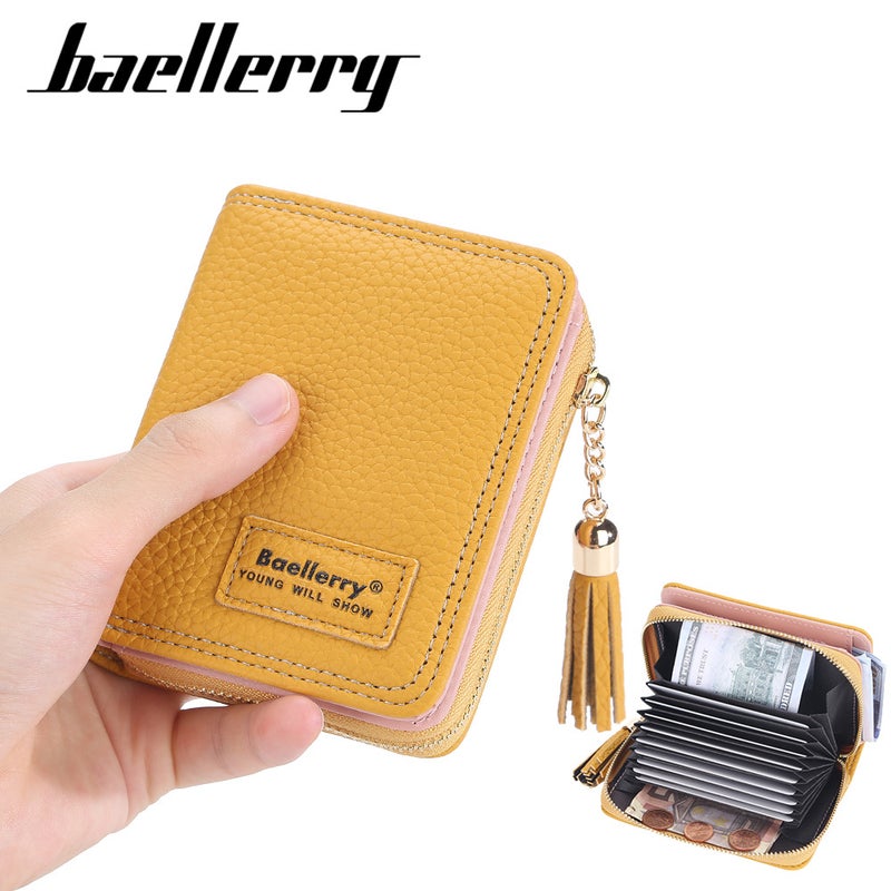 بايلليري محفظة نسائية من Baellerry بنقشة الليتشي، حامل بطاقات قصير بتصميم الأورغان، بسحّاب، وفتحات متعددة للبطاقات، مظهر فاخر، منتج الأكثر مبيعًا - Image 4