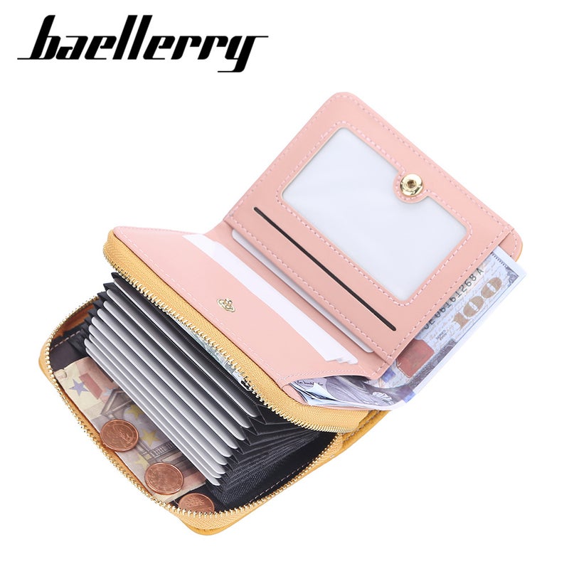بايلليري محفظة نسائية من Baellerry بنقشة الليتشي، حامل بطاقات قصير بتصميم الأورغان، بسحّاب، وفتحات متعددة للبطاقات، مظهر فاخر، منتج الأكثر مبيعًا - Image 5