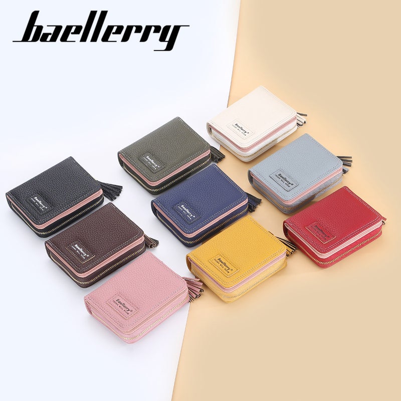 بايلليري محفظة نسائية من Baellerry بنقشة الليتشي، حامل بطاقات قصير بتصميم الأورغان، بسحّاب، وفتحات متعددة للبطاقات، مظهر فاخر، منتج الأكثر مبيعًا - Image 3
