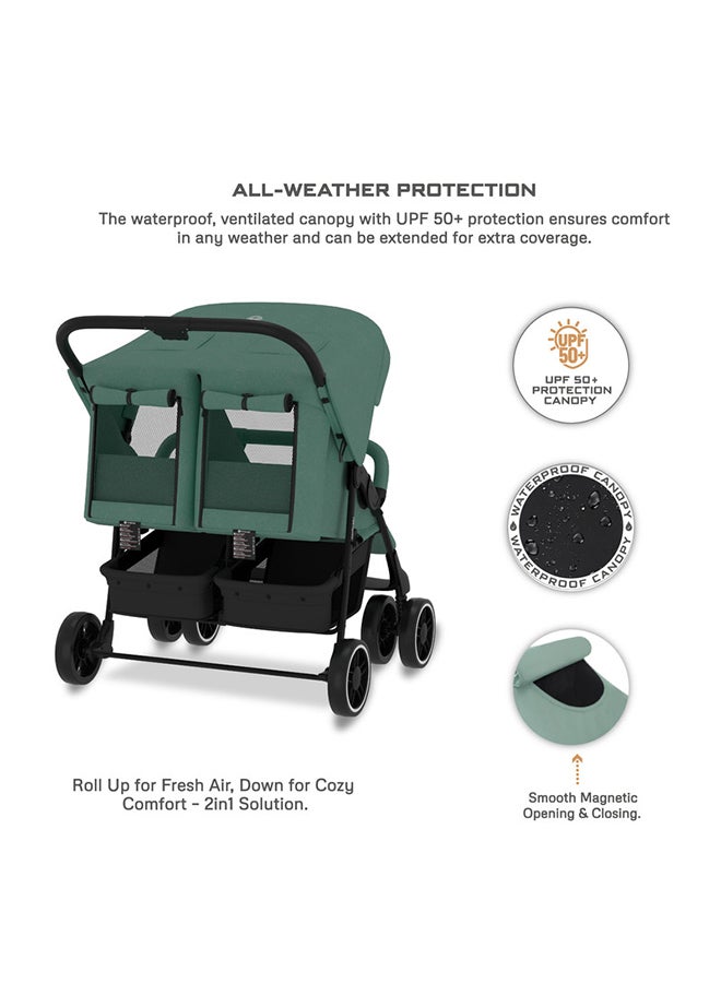 DUADX Sibling/Twin/Double Side by Side Baby Toddler Stroller,  Compact Baby Trolley Pushchair, One-Hand Fold,  Waterproof UPF 50+ Canopy, 0-3yrs,  30kg, 3yrs Warranty