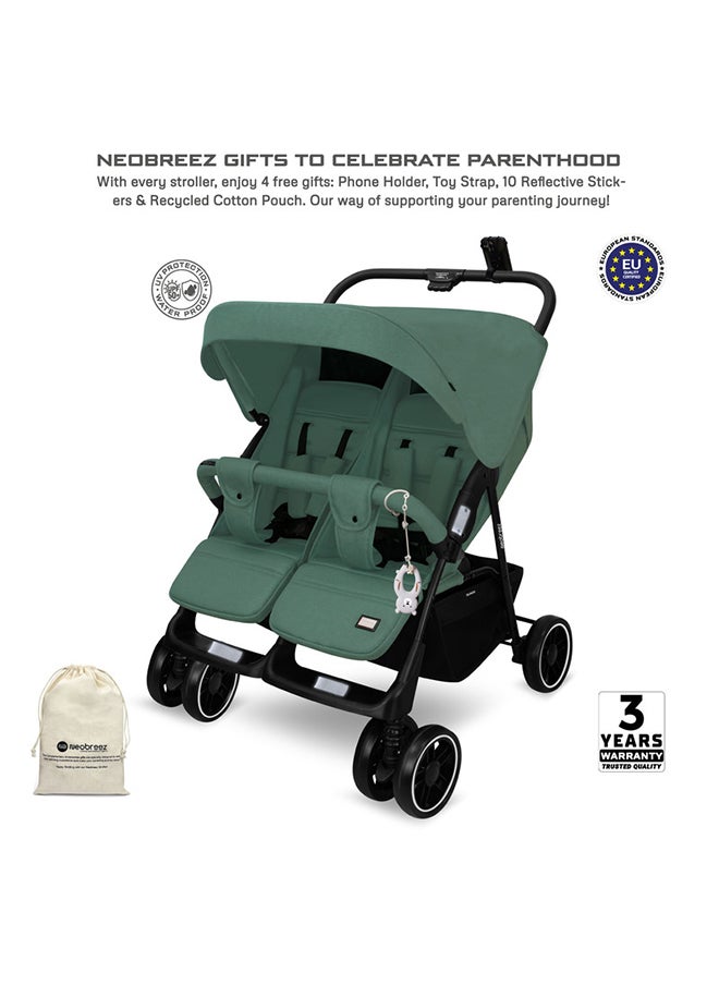 neobreez DUADX Sibling/Twin/Double Side by Side Baby Toddler Stroller,  Pushchair, One-Hand Fold,  Waterproof Canopy,  Gift And String Bag, Phone Holder, Toy Strap, Reflective Sticker, 0-3yrs, 30kg, 3yrs warranty  - Image 4