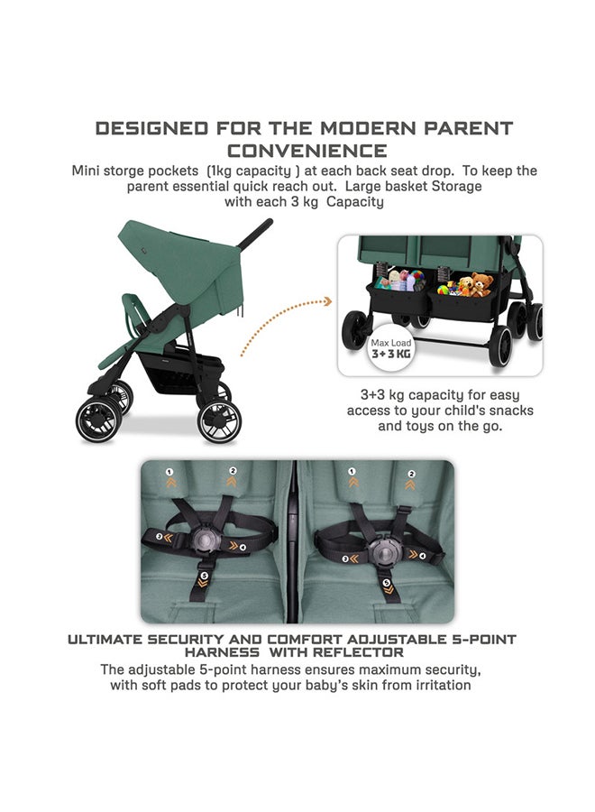 DUADX Sibling/Twin/Double Side by Side Baby Toddler Stroller,  Compact Baby Trolley Pushchair, One-Hand Fold,  Waterproof UPF 50+ Canopy, 0-3yrs,  30kg, 3yrs Warranty