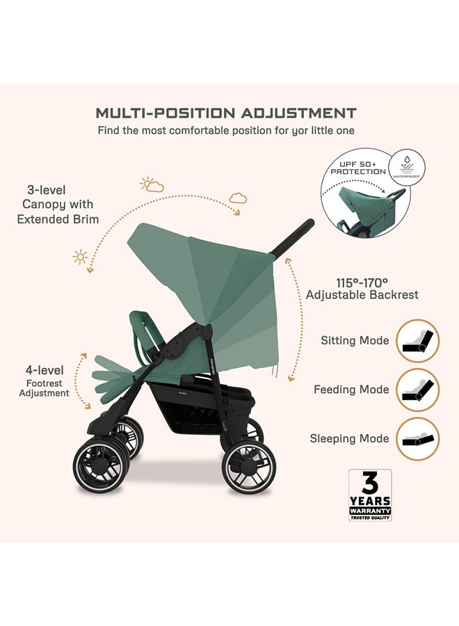 DUADX Sibling/Twin/Double Side by Side Baby Toddler Stroller,  Compact Baby Trolley Pushchair, One-Hand Fold,  Waterproof UPF 50+ Canopy, 0-3yrs,  30kg, 3yrs Warranty