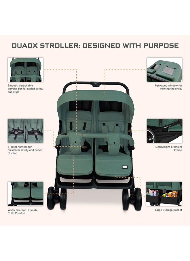 neobreez DUADX Sibling/Twin/Double Side by Side Baby Toddler Stroller,  Pushchair, One-Hand Fold,  Waterproof Canopy,  Gift And String Bag, Phone Holder, Toy Strap, Reflective Sticker, 0-3yrs, 30kg, 3yrs warranty  - Image 5