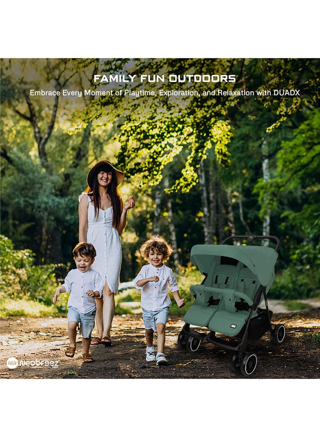 DUADX Sibling/Twin/Double Side by Side Baby Toddler Stroller,  Compact Baby Trolley Pushchair, One-Hand Fold,  Waterproof UPF 50+ Canopy, 0-3yrs,  30kg, 3yrs Warranty