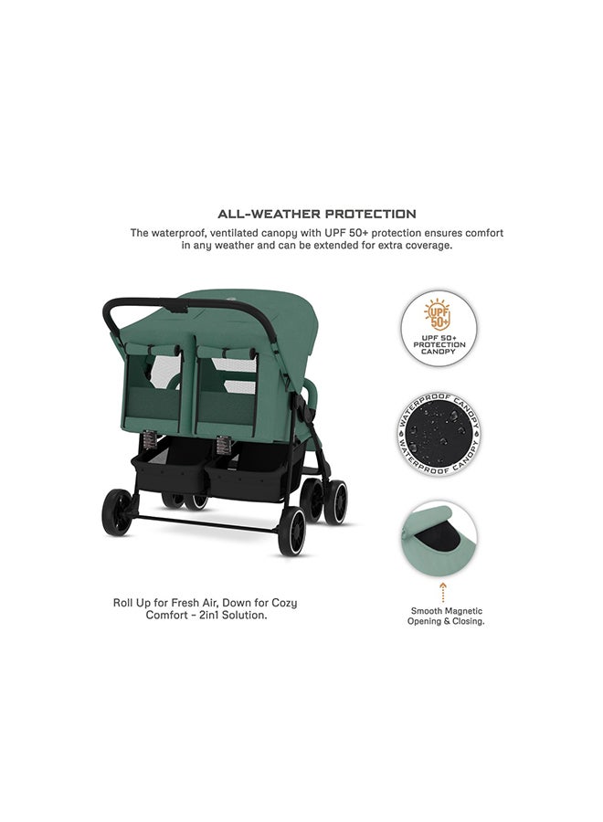 neobreez عربة أطفال مزدوجة DUADX للأشقاء/التوائم/الجانب بجانب، عربة أطفال مدمجة، قابلة للطي بيد واحدة، مظلة مقاومة للماء UPF 50+، 0-3 سنوات، 30 كجم، ضمان 3 سنوات - Image 4