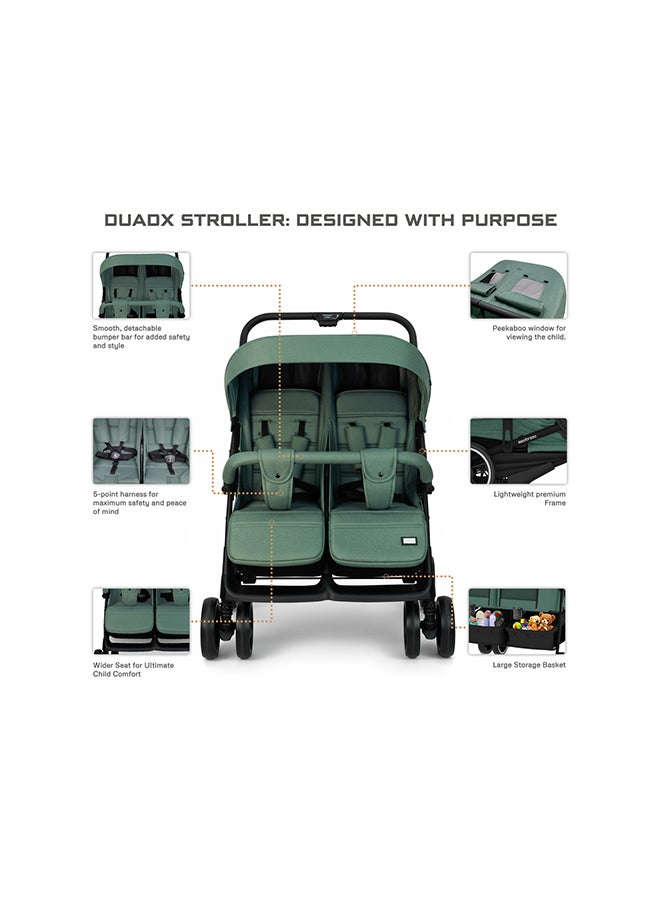 neobreez عربة أطفال مزدوجة DUADX للأشقاء/التوائم/الجانب بجانب، عربة أطفال مدمجة، قابلة للطي بيد واحدة، مظلة مقاومة للماء UPF 50+، 0-3 سنوات، 30 كجم، ضمان 3 سنوات - Image 3