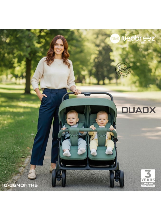 neobreez DUADX Sibling/Twin/Double Side by Side Baby Toddler Stroller,  Compact Baby Trolley Pushchair, One-Hand Fold,  Waterproof UPF 50+ Canopy, 0-3yrs,  30kg, 3yrs Warranty - Image 3