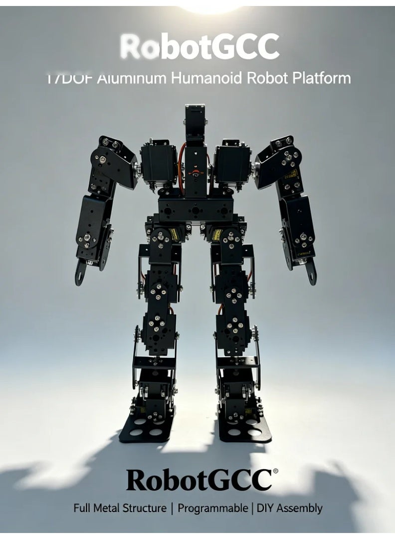 robotgcc 17DOF Humanoid Robot Aluminum Alloy DIY Kit Programmable Robotics Platform Servo Motor Biped Development Frame STEM Engineering Research Mechanical Structure Coding System - Image 1