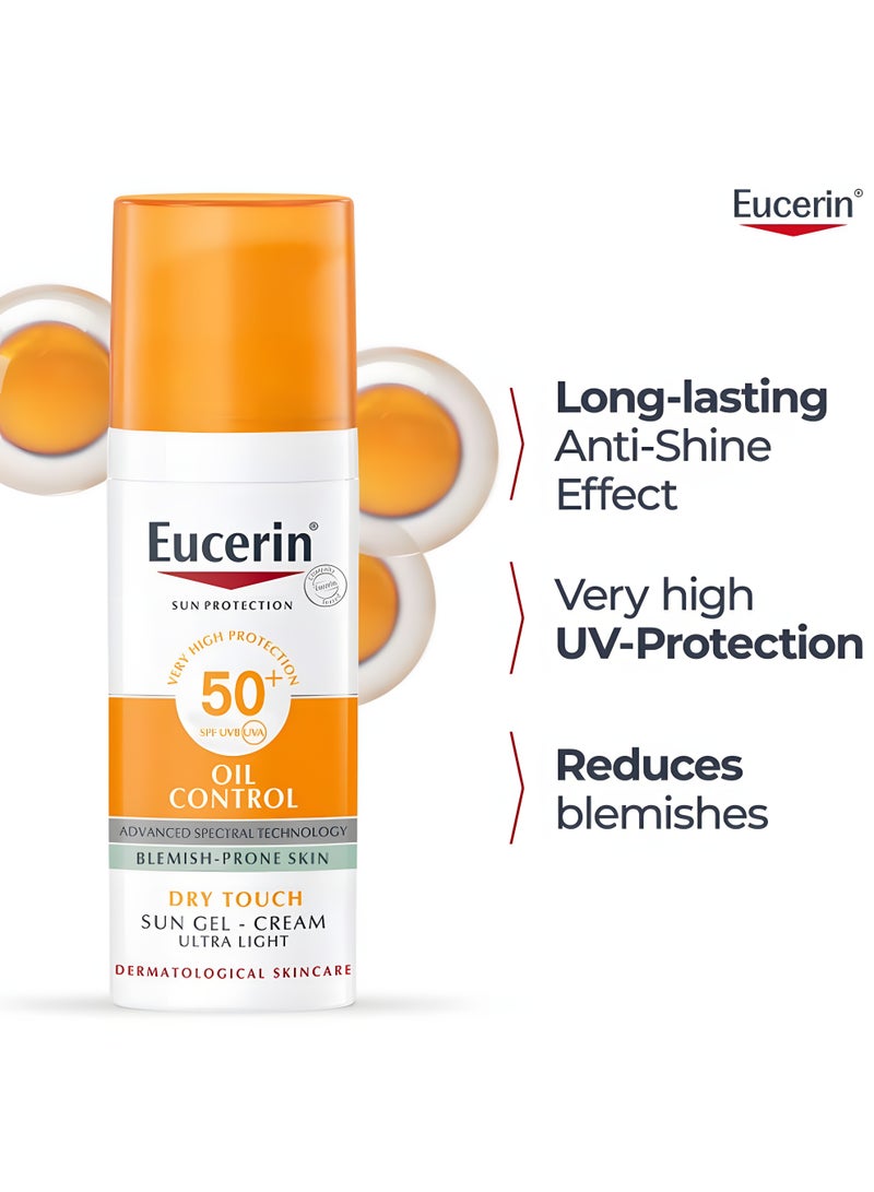 Eucerin Oil Control Face Sunscreen Gel-Cream SPF50+ Dry Touch UV Protection High UVA/UVB Defense Lightweight Non-Greasy Texture Makeup Friendly For Blemish-Prone Skin 50ml - Image 3