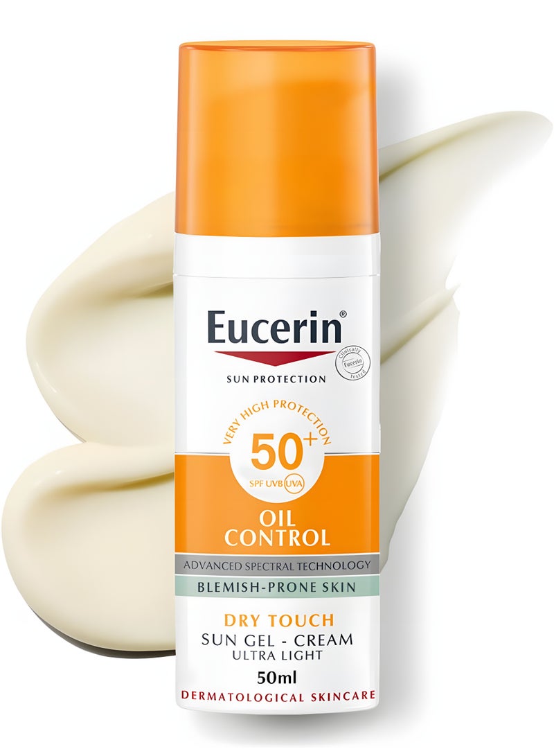 Eucerin Oil Control Face Sunscreen Gel-Cream SPF50+ Dry Touch UV Protection High UVA/UVB Defense Lightweight Non-Greasy Texture Makeup Friendly For Blemish-Prone Skin 50ml - Image 1