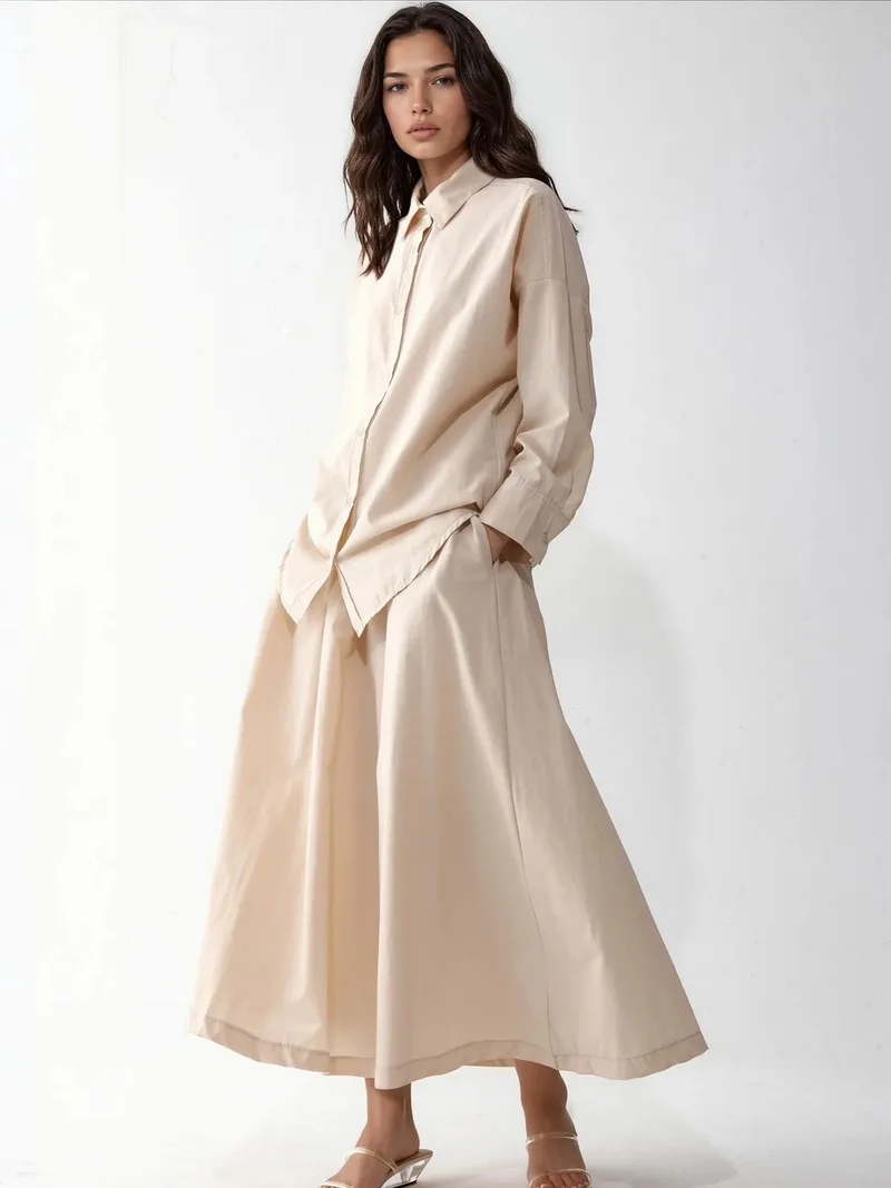 Jennyfer Beige Natural Cotton Viscose Linen Two-Piece Coord for Women | Best Price UAE