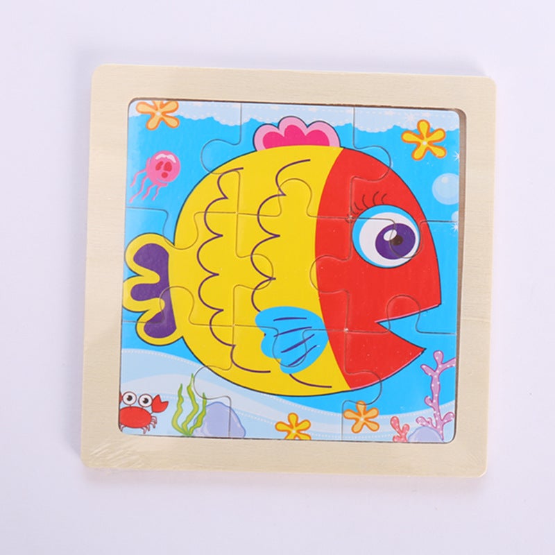 9-Piece Wooden Children'S Puzzle Toy For Early Childhood Education, Educational Cartoon Animals And Vehicles Cognitive Puzzle Board Assembly - Image 1