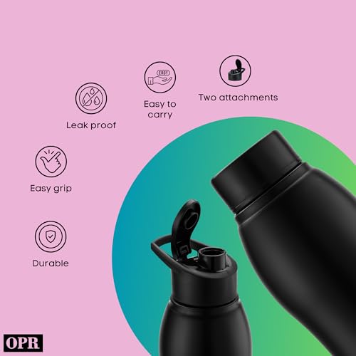 OPR HydroCurve Water Bottle | Premium 1 Litre Black Stainless Steel Water Bottles For Men And Women | Leak-Proof, Rust-Resistant, SingleWalled for Home, Gym, Office, School & Yoga |1000ml Capacity. - Image 5
