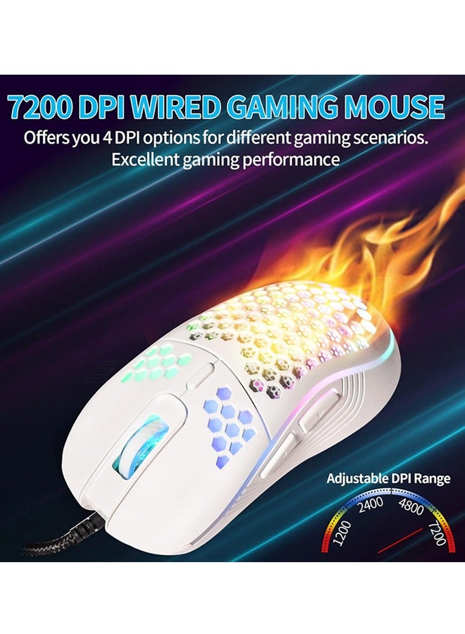 Honeycomb Wired Gaming Mouse, RGB Backlight and 7200 Adjustable DPI, Ergonomic and Lightweight USB Computer Mouse with High Precision Sensor for Windows PC  Laptop Gamers (Ceramic White) - Image 3