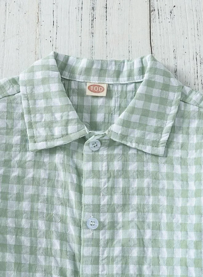 Take Two Green Boys Green Checked Short Sleeve Shirt And Shorts Set for Men | Best Price UAE