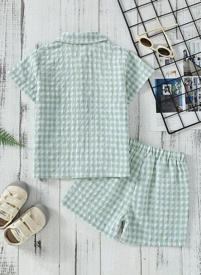 Take Two Boys Green Checked Short Sleeve Shirt and Shorts Set
