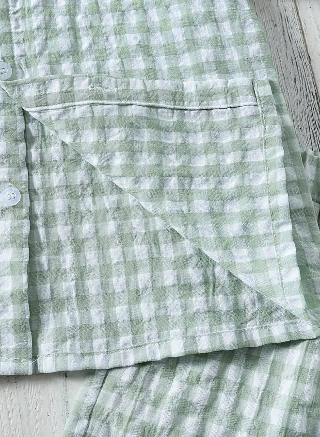 Take Two Green Boys Green Checked Short Sleeve Shirt And Shorts Set for Men | Best Price UAE