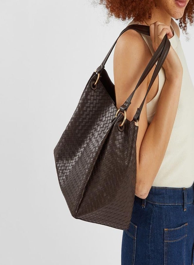 Accessorize London Women's Chocolate Brown Woven Shoulder Bag - Image 2