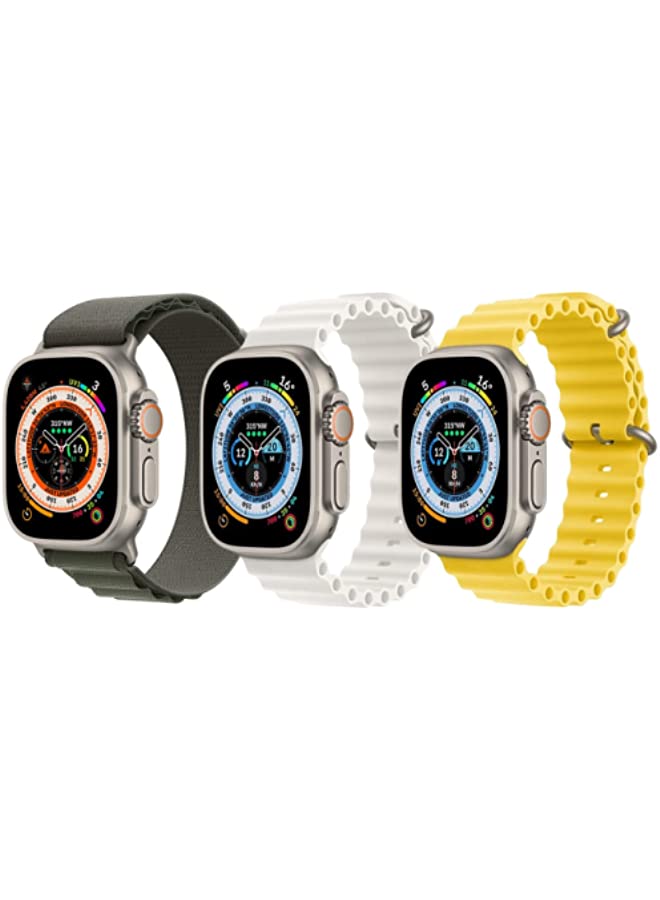 IAF Nylon G-Hook Loop Buckle Strap Dark Green with Silicone Ocean Band, Snow White, Yellow for Apple Watch Ultra 8 49mm -Set of 3