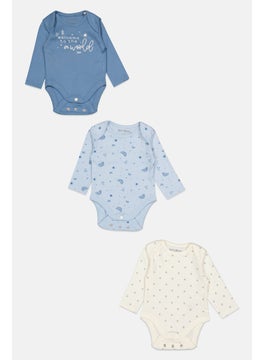Toddlers Boy 3 Piece Printed Bodysuits, Blue