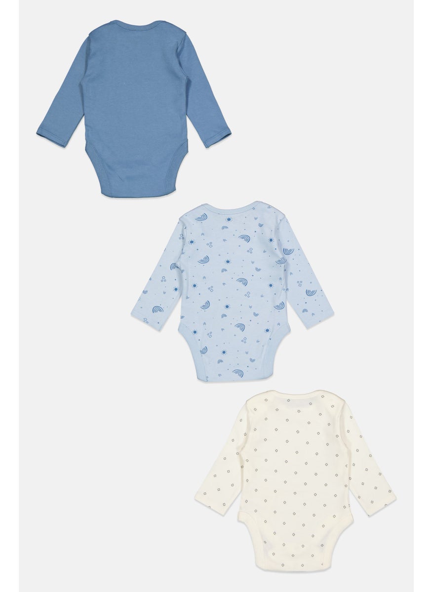 Home Grown Baby - Toddlers Boy 3 Piece Printed Bodysuits, Blue - Image 1