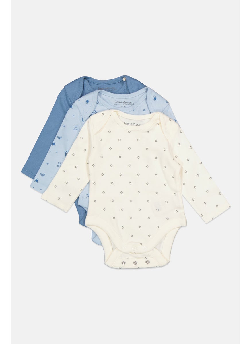 Home Grown Baby - Toddlers Boy 3 Piece Printed Bodysuits, Blue - Image 1