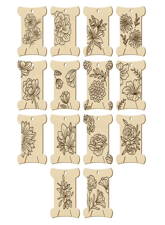 NBEADS 14 Pcs 14 Styles Wooden Thread Winding Boards,Thread Winding Plate Board with Flower Pattern Thread Bobbins Organizer Sewing Thread Winding Card for Embroidery Cross-Stitch Sewing Craft - Image 1