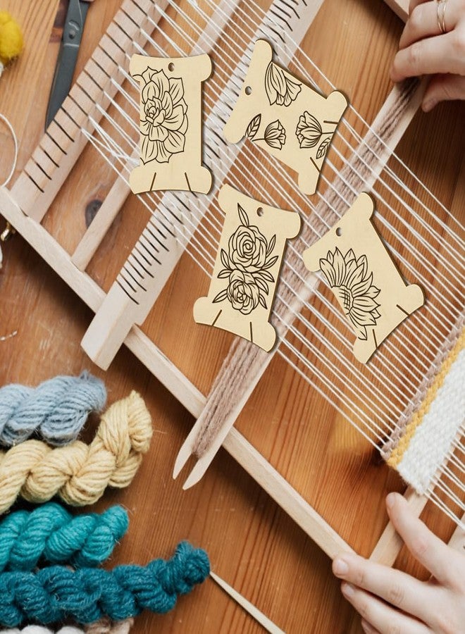 NBEADS 14 Pcs 14 Styles Wooden Thread Winding Boards,Thread Winding Plate Board with Flower Pattern Thread Bobbins Organizer Sewing Thread Winding Card for Embroidery Cross-Stitch Sewing Craft - Image 5