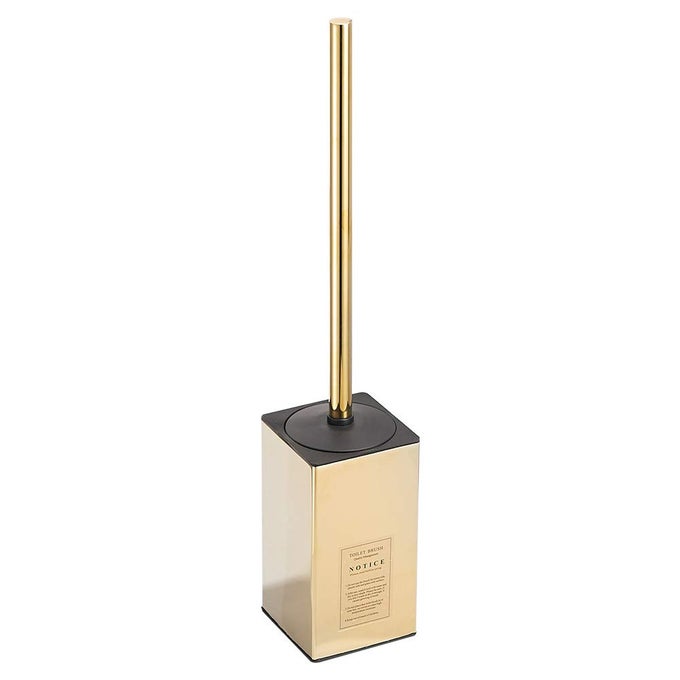 FREESTANDING TOILET BRUSH HOLDER FOR BATHROOMS 304 STAINLESS STEEL TOILET BRUSH STAND SQUARE STORAGE AND ORGANIZATION RUST RESISTANT 17INCH HIGH POLISHED GOLD FINISHED