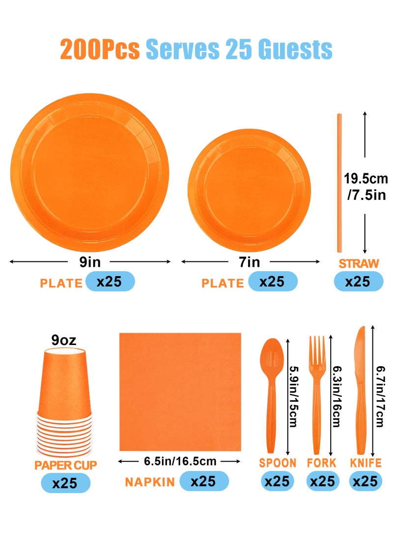 HomarKet 200 Pcs Disposable Paper Plates and Napkins,25 Guest Party Supplies Dinnerware Set Include Scalloped Plates Paper Napkin Cup Straw Plastic Spoon Fork Knive for Party,Wedding, - Image 2
