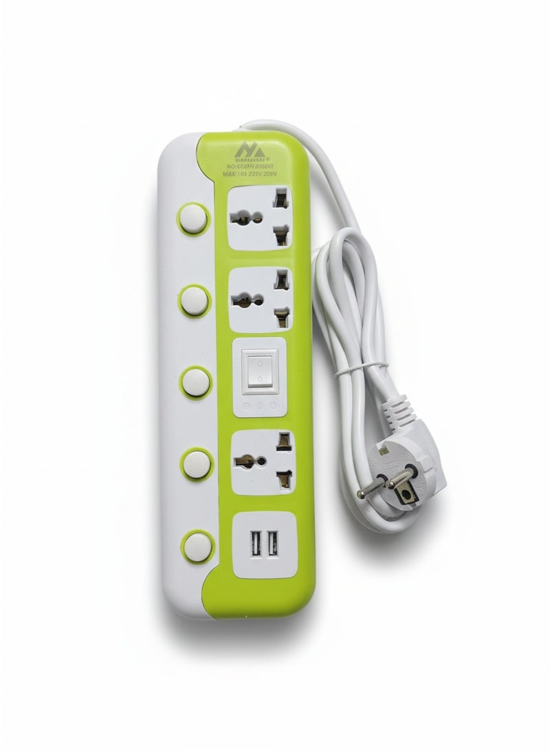 ELMAGHRABY Multi Socket Power Strip with 4 Universal Outlets, 2 USB Ports Fast & Safe Charging Extension with Overload Protection, Fire Resistant Design, Independent Switches and Smart Chip for Home & Office Use - Image 3