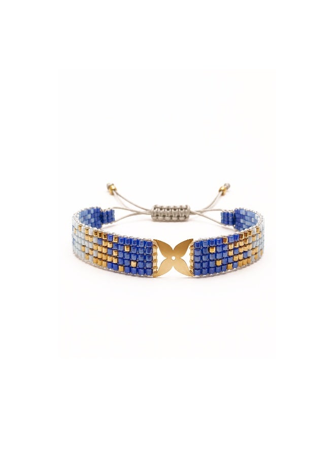 Handwoven Miyuki Beaded Bracelet with 18K Real Gold Centerpiece , Elegant Handmade Jewelry for Women