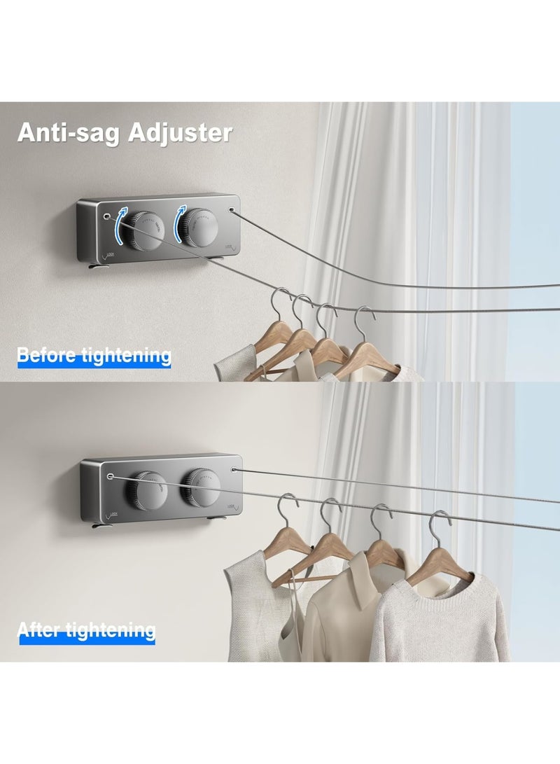 SYOSI Retractable Clothesline, Heavy Duty Indoor Outdoor Laundry Drying Line, Non-Sagging Twin Line with Wall Mount Stainless Steel Double Line, 13.8 ft, Gray - Image 4