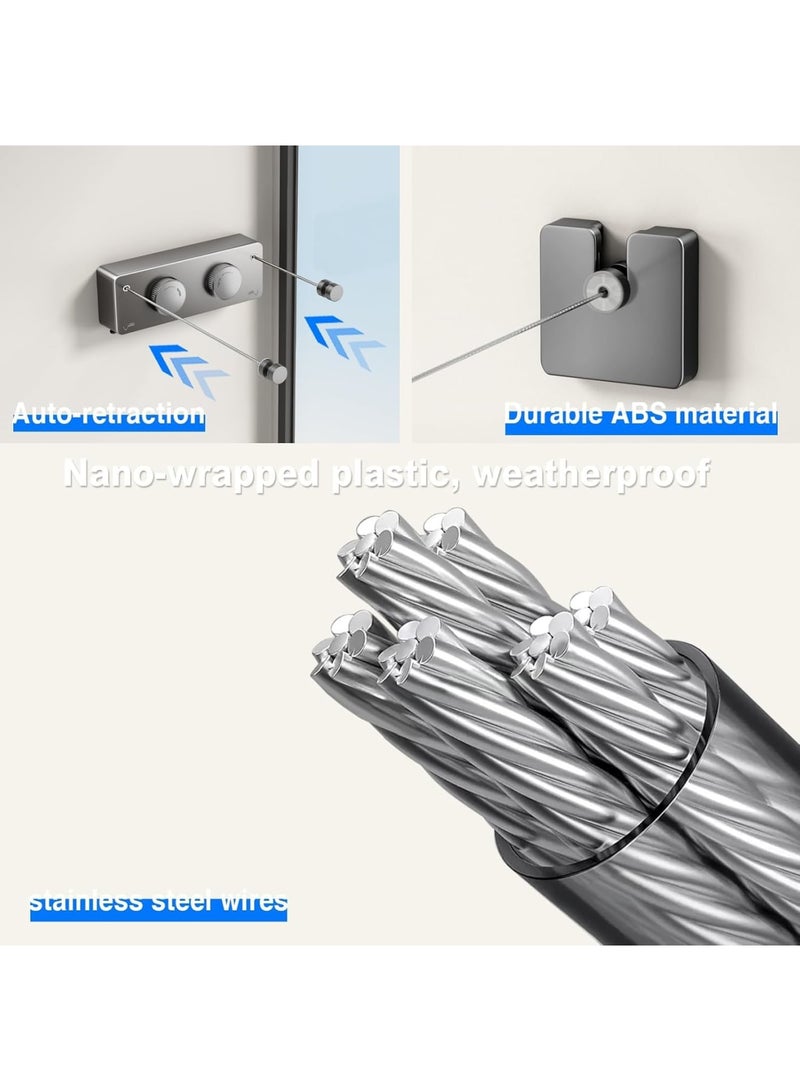 SYOSI Retractable Clothesline, Heavy Duty Indoor Outdoor Laundry Drying Line, Non-Sagging Twin Line with Wall Mount Stainless Steel Double Line, 13.8 ft, Gray - Image 3