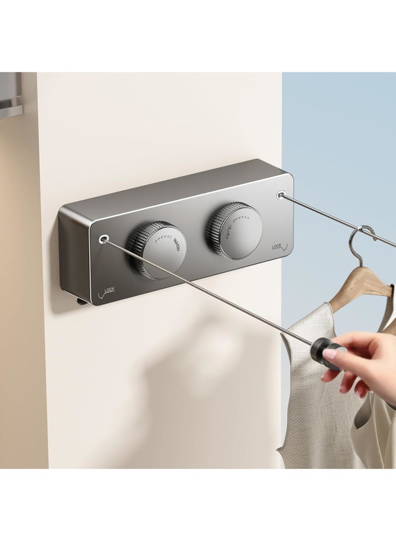 SYOSI Retractable Clothesline, Heavy Duty Indoor Outdoor Laundry Drying Line, Non-Sagging Twin Line with Wall Mount Stainless Steel Double Line, 13.8 ft, Gray - Image 1