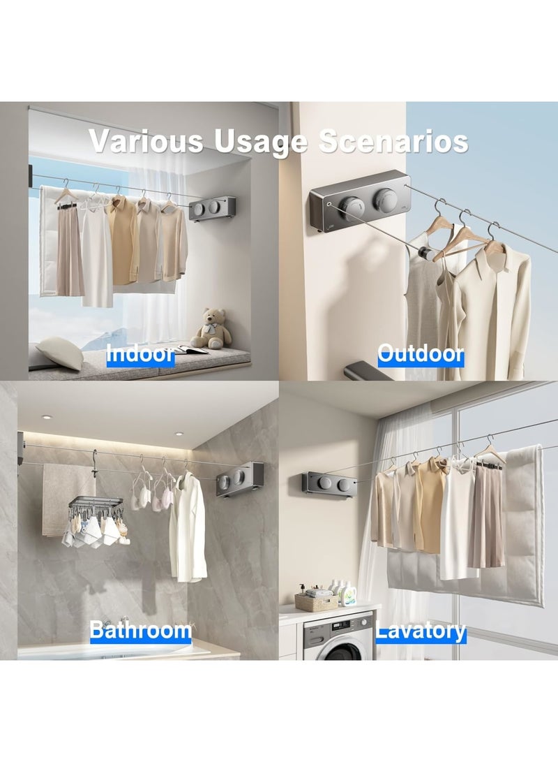 SYOSI Retractable Clothesline, Heavy Duty Indoor Outdoor Laundry Drying Line, Non-Sagging Twin Line with Wall Mount Stainless Steel Double Line, 13.8 ft, Gray - Image 5