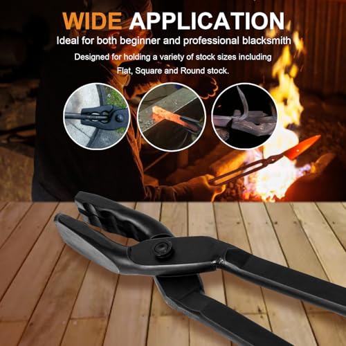 Deargooday Beginner Blacksmith Starter Assembled Bladesmith Knife Making Tongs Anvil Vise Forge Wolf Jaw Tongs (17 in) - Image 3