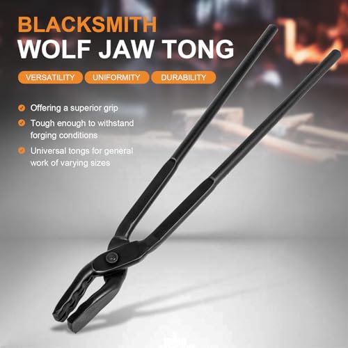 Deargooday Beginner Blacksmith Starter Assembled Bladesmith Knife Making Tongs Anvil Vise Forge Wolf Jaw Tongs (17 in) - Image 2
