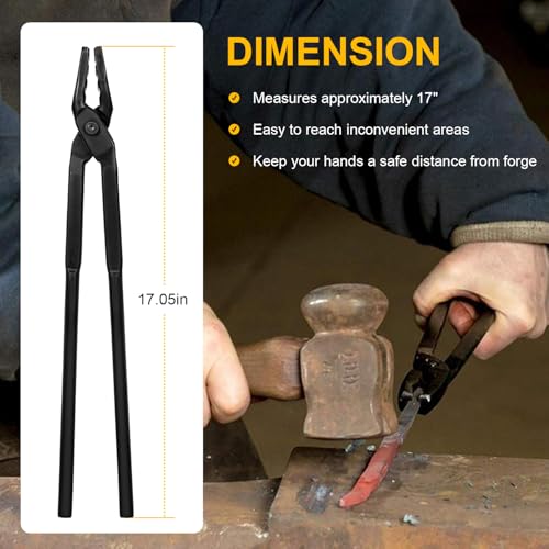 Deargooday Beginner Blacksmith Starter Assembled Bladesmith Knife Making Tongs Anvil Vise Forge Wolf Jaw Tongs (17 in) - Image 5