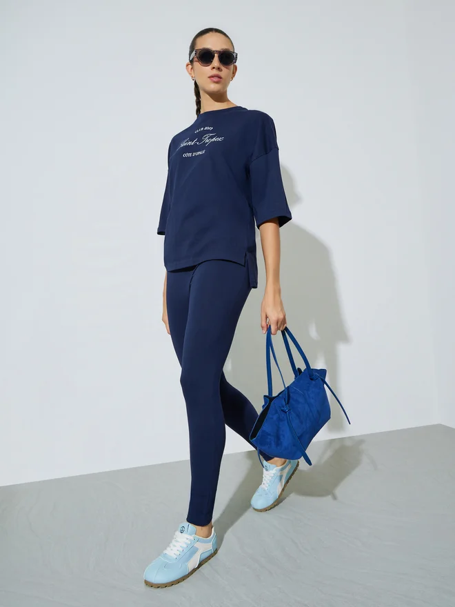 Styli Styli Slogan Print Oversized T-Shirt and Leggings Co-Ords