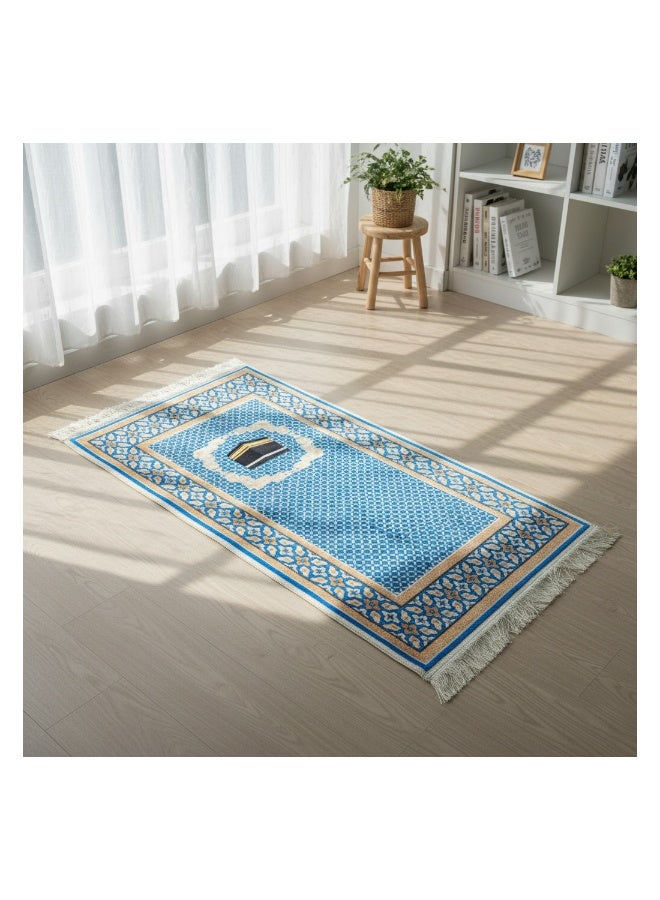 Fabienne Prayer Mat for Kids & Teens 50×100cm Compact Adult Prayer Mat for Mosque & Travel Lightweight Narrow Janamaz with Anti-Slip Base & Soft Velvet Top Islamic Musalla Sajadah Blue/Beige - Image 1