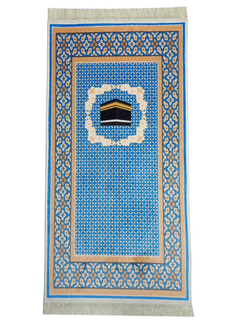 Fabienne Prayer Mat for Kids & Teens 50×100cm Compact Adult Prayer Mat for Mosque & Travel Lightweight Narrow Janamaz with Anti-Slip Base & Soft Velvet Top Islamic Musalla Sajadah Blue/Beige - Image 3