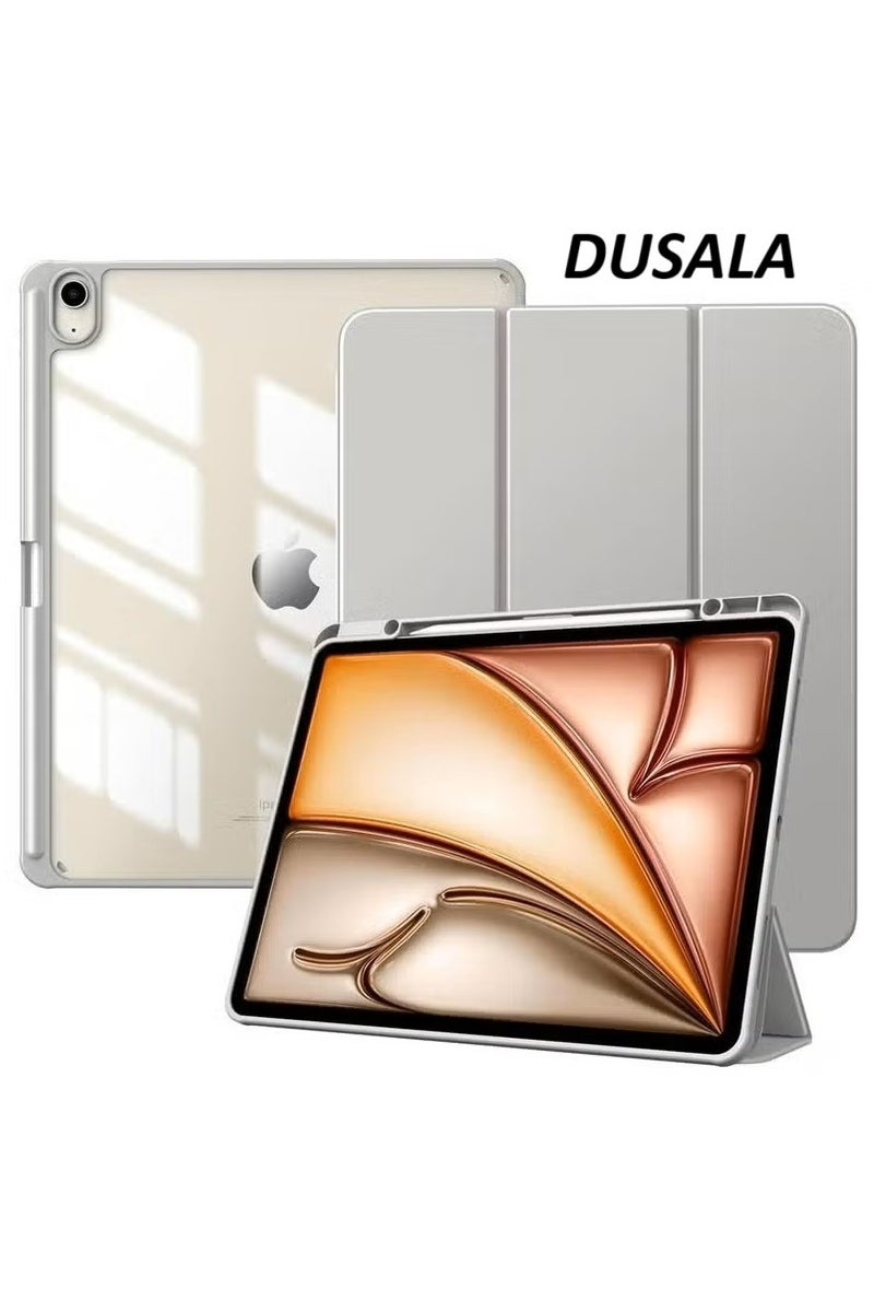 DUSALA iPad Air 13 Inch Case for 2025/2024 M3 & M2 Models – Slim Protective Cover with Built-In Pencil Holder | Auto Wake/Sleep Magnetic Front | Clear Transparent Back Shell for Apple iPad Air 13" | Lightweight Stand Case in Grey | Shock-Absorbing and Scratch-Resistant - Image 1