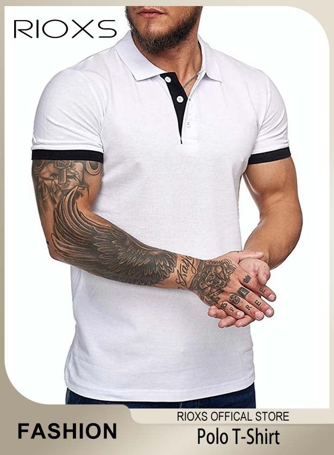 RIOXS Men's Short Sleeve Shirt, Slim-fit Button-Up Tops, Casual Polo Shirt for Men, Comfy Breathable T-shirt for Travel, Work and Daily Wear, Ideal Gift for Grandfather, Dad, Boyfrind or Husband  - Image 1
